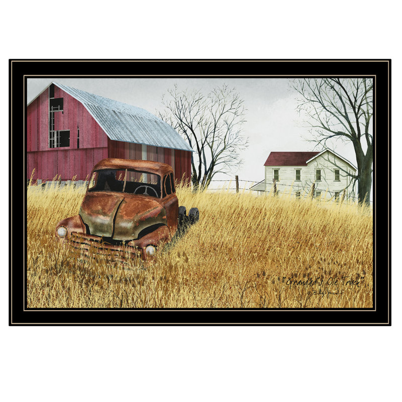 «Granddad's Old Truck» par Billy Jacobs, reproduction encadrée prête à accrocher, cadre noir