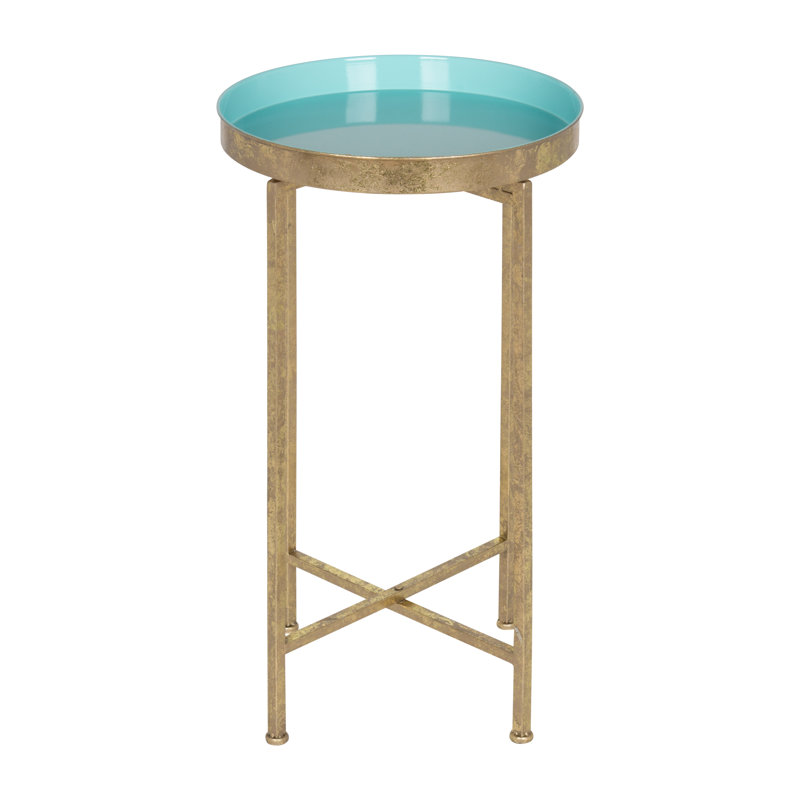 Ekta Tray Top End Table, Gold, Light Teal