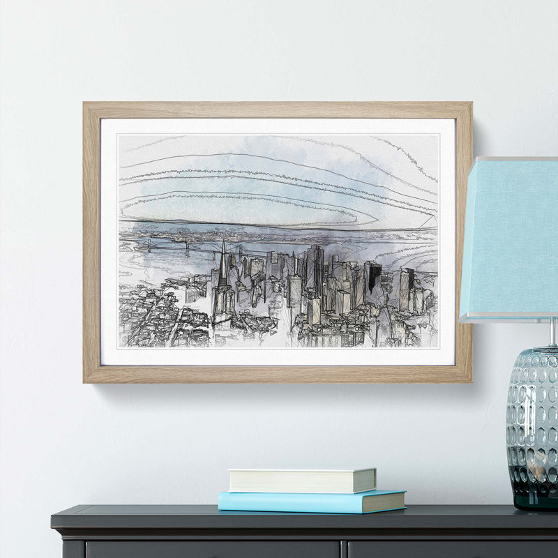 View of San Francisco in Abstract - Picture Frame Graphic Art Print, Oak, 50cm H x 76cm W x 2cm D