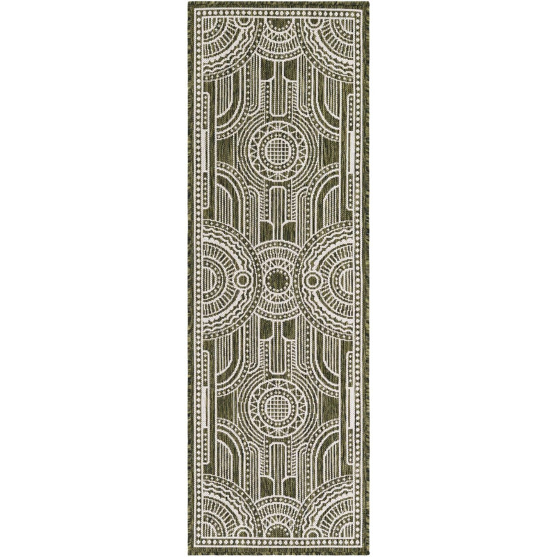 Tapis contemporain vert Huitt, Tapis de couloir 2 pi x 6 pi 1 po