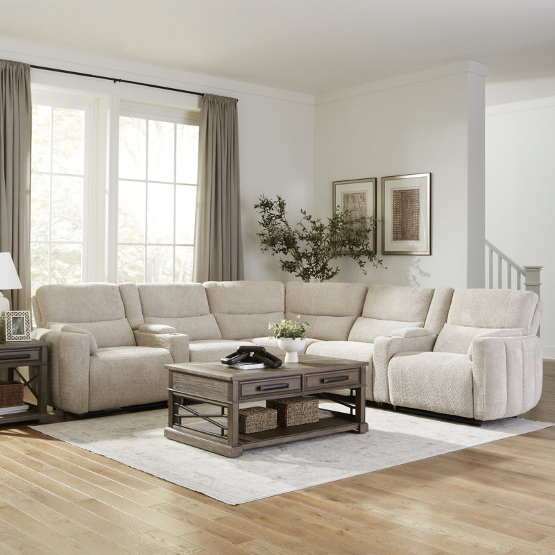 Lauretta Andan 7 - Piece Leather Sectional, Buttercream Polyester