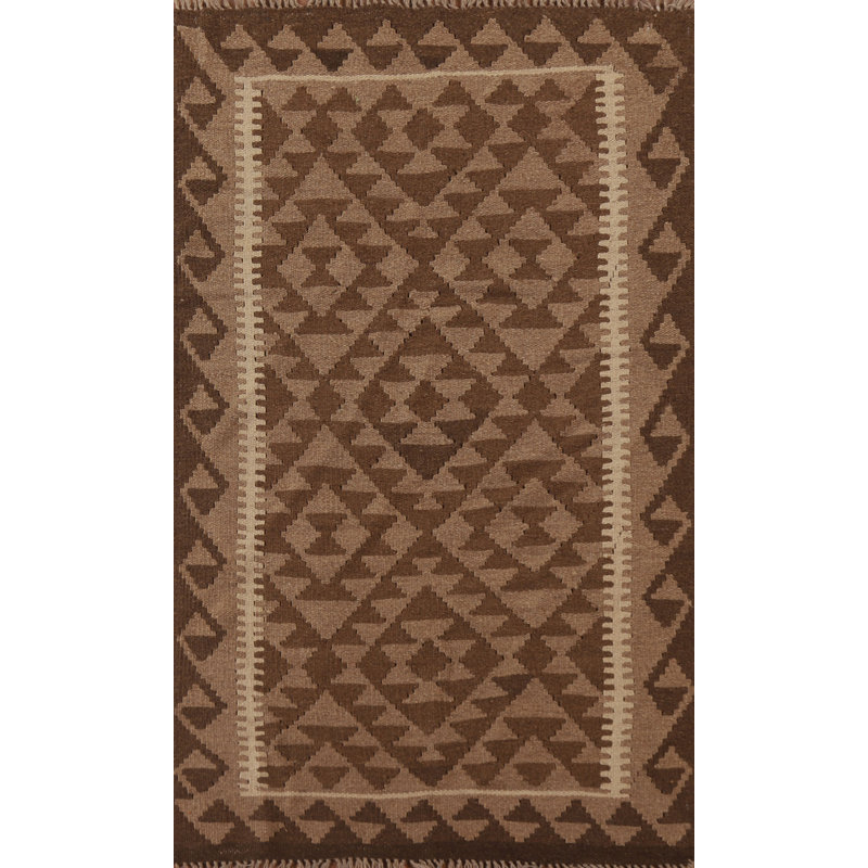 Reversible Wool Kilim Brown Area Rug 3x5