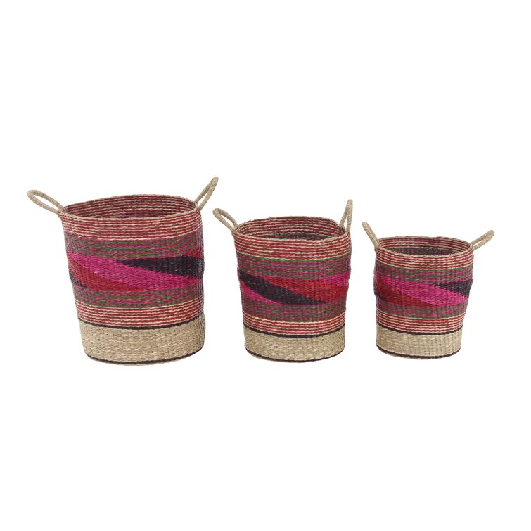 Wooden Basket w/ Handle Small - Multicolor w/ Clover, Roses