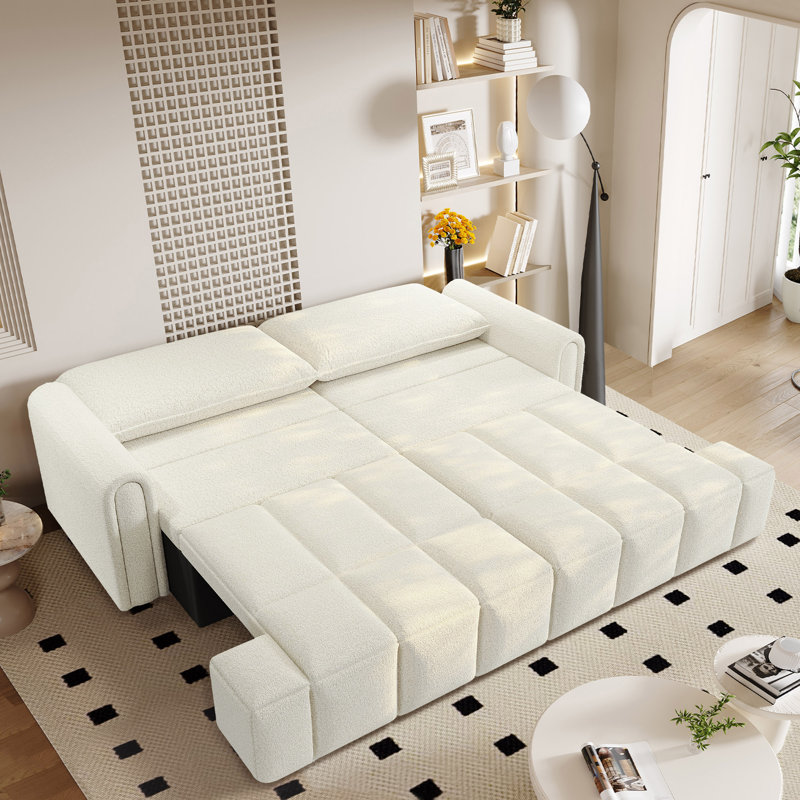 Canapé-lit 90,2 po convertible capitonné double avec rangement caché pour le salon, Beige