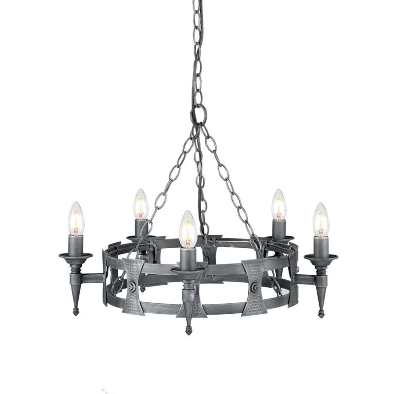 Voight 5 - Light Waggon Wheel Chandelier, Black/Silver
