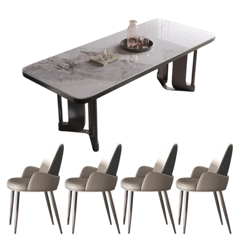 Italian style home light luxury table sets, 29.53"H x 55.12"L x 31.5"W, Grey/White