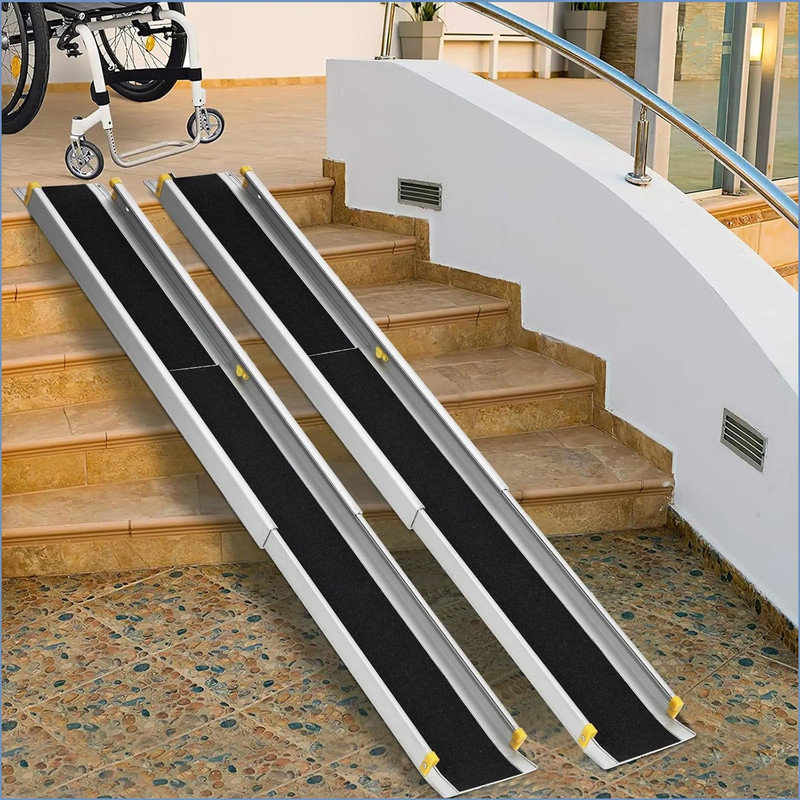 Rampes télescopiques portatives pour fauteuil roulant pour marches, rampe réglable pour fauteuil roulant avec surface antidérapante et sac de rangement, capacité de poids de 600 lb, 2 panneaux