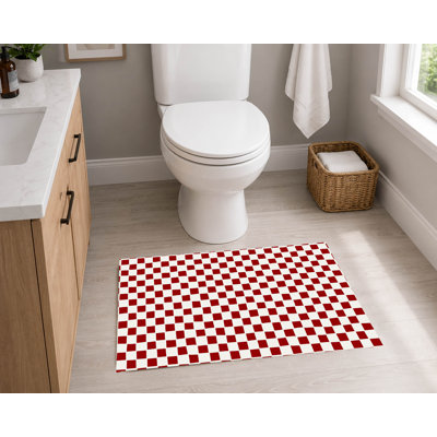 Checkered Absorbent Non-Skid Rectangular Toilet Mat