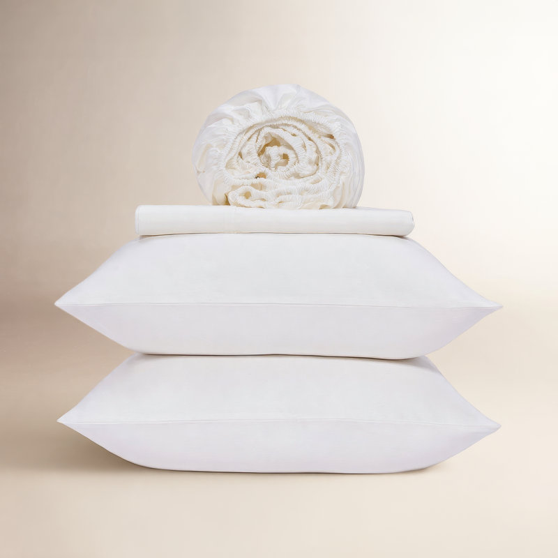 Ensemble de draps en coton Tencel, Blanc brillant, Ensemble de draps pour grand lit avec 3 pièces su