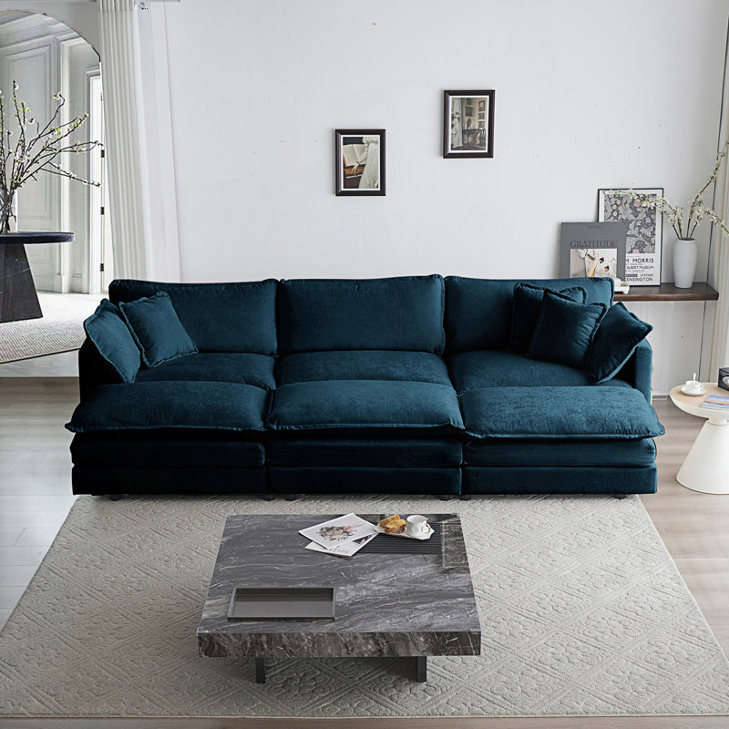 Canapé modulaire Chenille, H 33 po x l 111,42 po x P 57,4 po, 6, Bleu