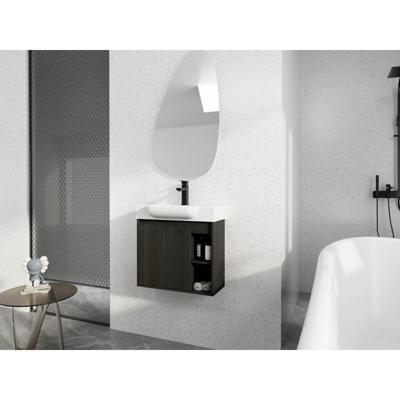 Meuble-lavabo mural 24 po avec lavabo en céramique blanche et porte à fermeture en douceur, emballage KD, Dark Oak