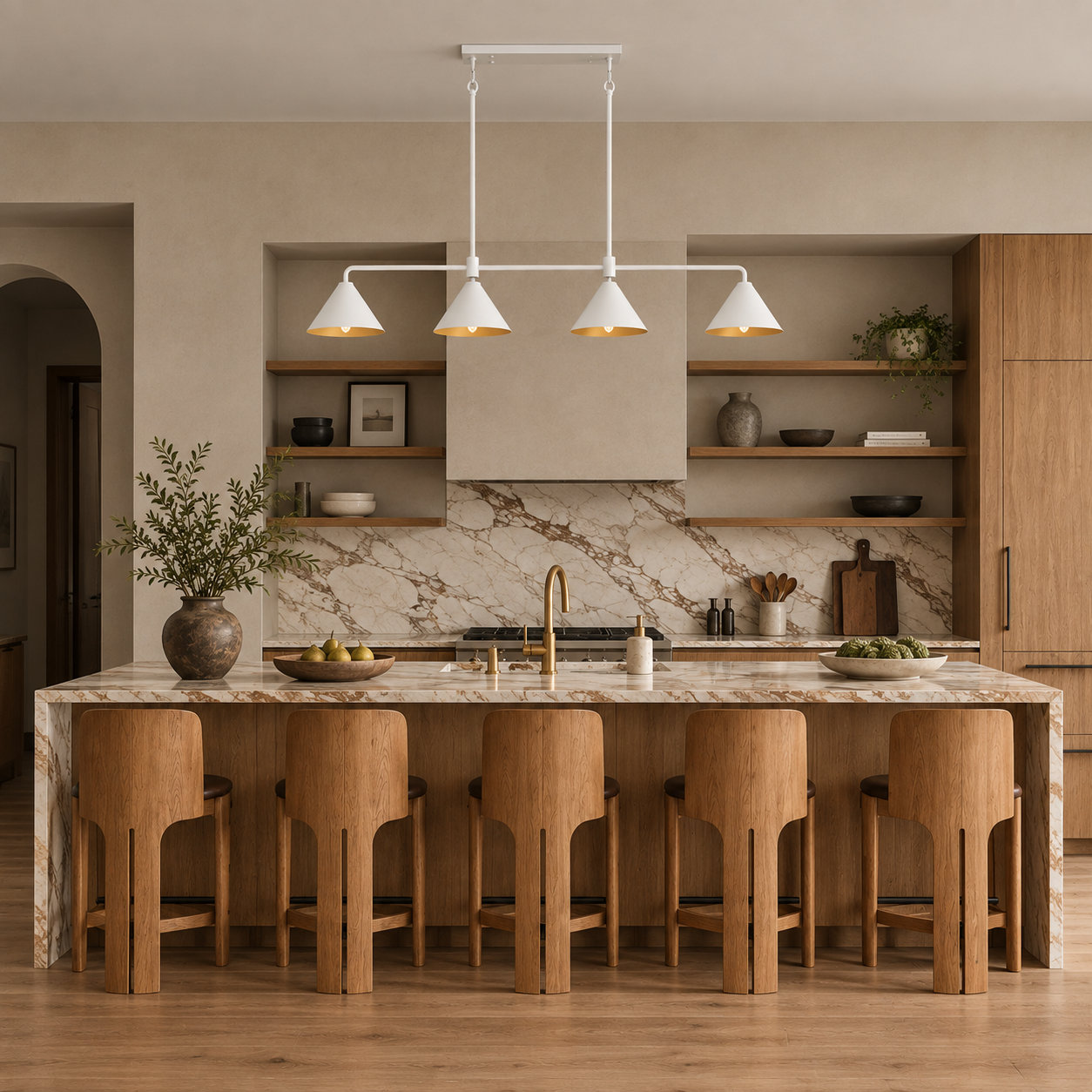 4 - Light Metal Chandelier, White