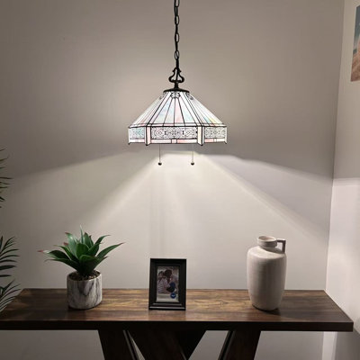 Luminaire suspendu Tiffany avec ampoules à DEL hexagonales incluses en verre coloré l 16 po x P 16 po x H 75 po