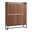 Rangement à chaussures Mid-Century cannelé avec 2 tiroirs rabattables et rangement autoportant en noyer pour le couloir d'entrée et la chambre à coucher | Idée de cadeau