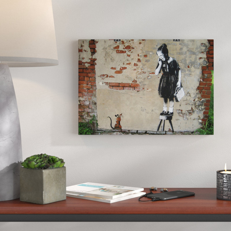 Banksy Girl & Rat Graffiti Wall Art - Frameless Print, 59.4cm H x 84.1cm W