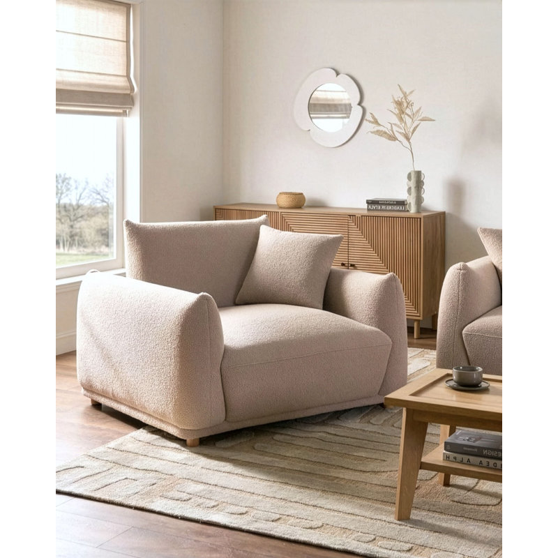 Tammis Upholstered Armchair, Beige Boucle, Brown