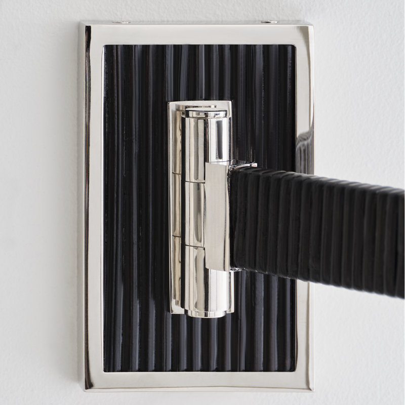 Suzanne Kasler Elle Swing Arm Sconce, Polished Nickel/Black Rattan
