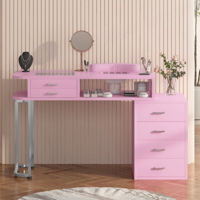 Modern Manicure Table Manufactured Wood With Dust Collector And Drawers