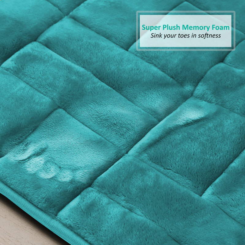 Teal Small Memory Foam Microfiber Bath Rug