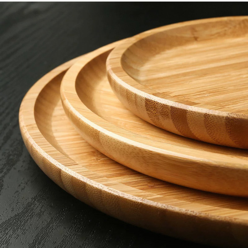Ensemble de 3 plateaux de service en bambou - Planches à découper - Ensemble de planches à charcuterie pour le fromage, la viande, les fruits et les hors-d'œuvre - Plateau décoratif en bois pour la cuisine, la maison et la salle de bain (cercle)