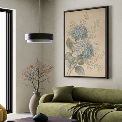 Framed Canvas Wall Art - Classic Hydrangea Flower in Soft Blue and Cream - 16"x24", 24"x36"