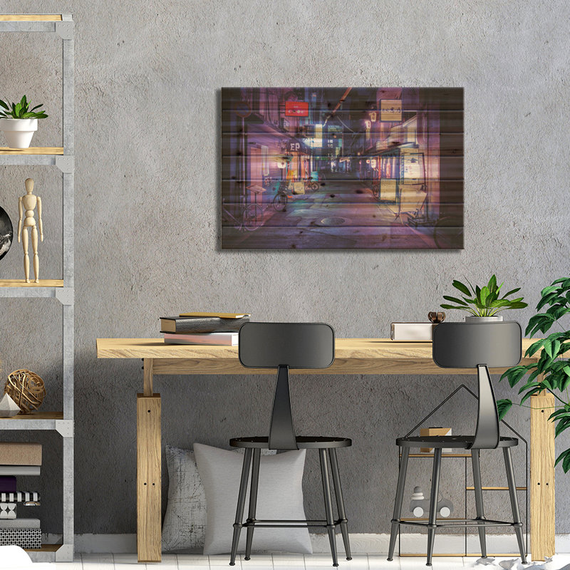 Night Bar par Philippe Hugonnard - impression sur bois sans cadre, 18" H x 26" W x 1.5" D