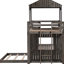 Lit superposé gris antique avec maisonnette et lit simple au-dessus de pleine grandeur, construction en bois massif pour garde-corps en bois, loft, pin