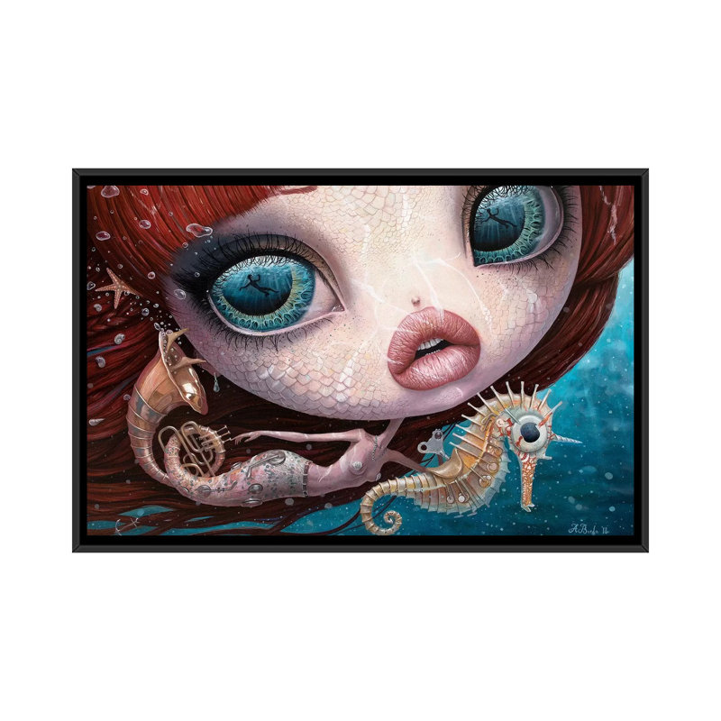 Le morceau de mer, H 18 po x l 26 po x P 1,5 po, Toile avec cadre noir, Pas de tapis