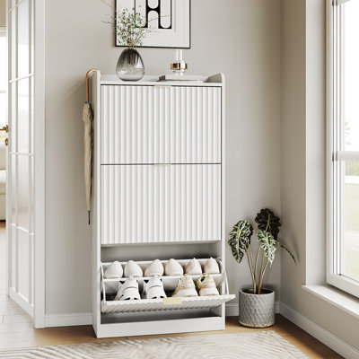 Alma 18 Pair Shoe Cabinet With 3 Flip Drawers And Adjustable Shelves, Shoe Organizer For Entryway Hallway