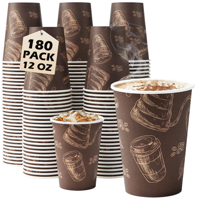 Coffee Cups 12 Oz Paper Cups 180 Pack, Thickened Paper Coffee Cups Disposable 12 Oz Coffe Cup, Hot/Cold Beverage Drinking Cup For Office, Home, Party