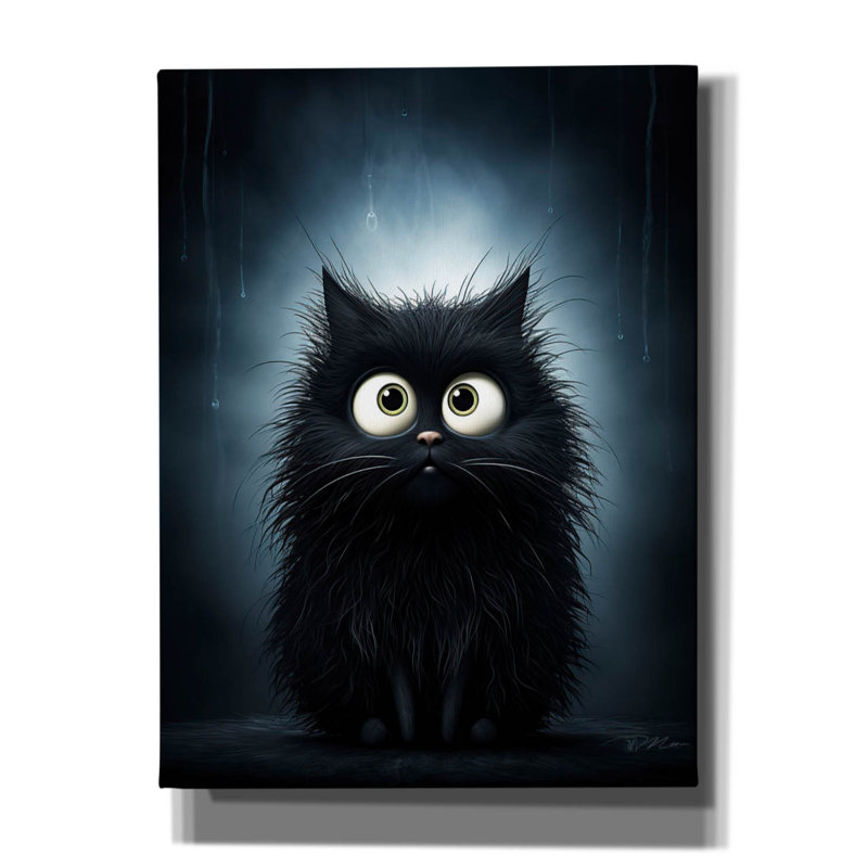 «Funny Black Cat» par Momart, art mural sur toile, H 16 po x l 12 po x P 0,75 po