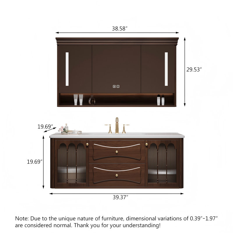 Meuble-lavabo mural rétro Vintage, H 19,69 po x l 47,24 po x P 19,69 po