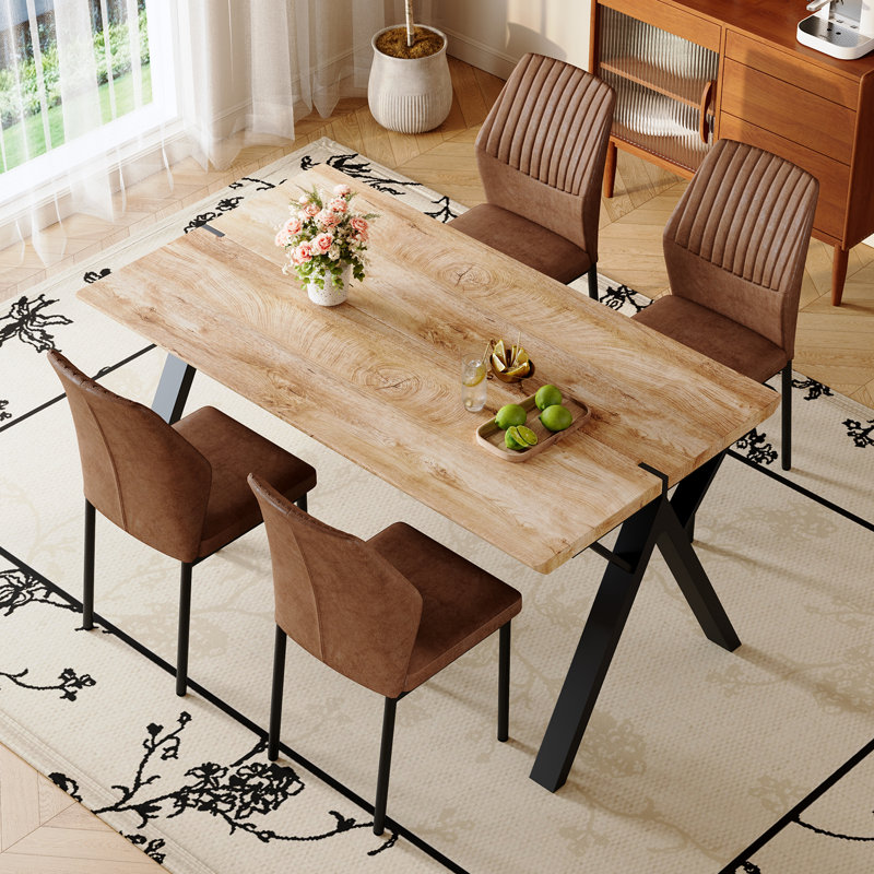 Farmhouse Dining Table Set For 4 To 6 People, Rustic Style Wood Kitchen Table Set, Brown/Black, 5 Pieces: Table, 4 Chairs