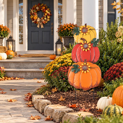 3-Piece Metal Pumpkin Garden Stakes for Fall and Thanksgiving Decor