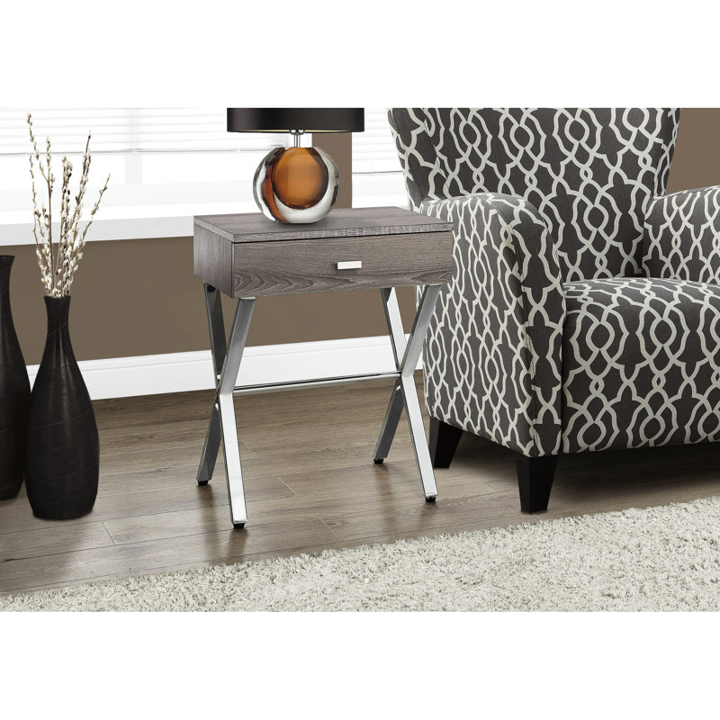 Élégante table d'appoint avec compartiment de rangement - stratifié taupe et métal pour espace de bureau, salon