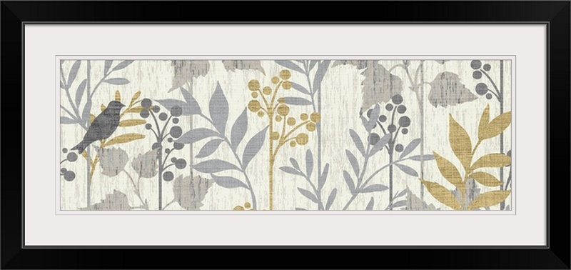 « jardin leaves panel i », impression, H 20 po x l 44 po x P 1 po, Cadre noir