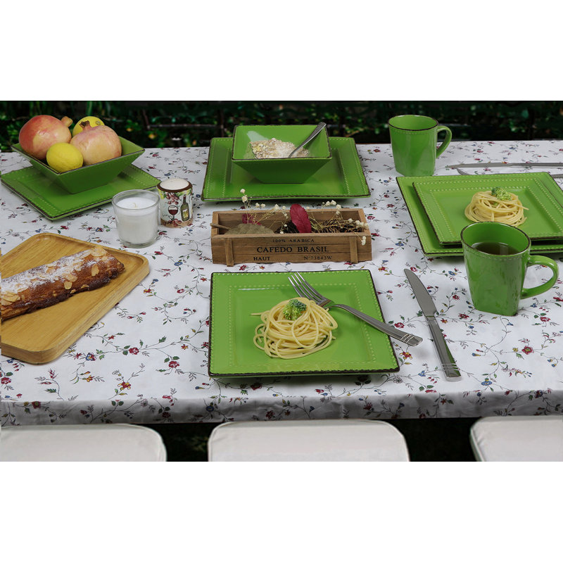 16 Piece Stoneware Dinnerware Set - Service for 4, Green