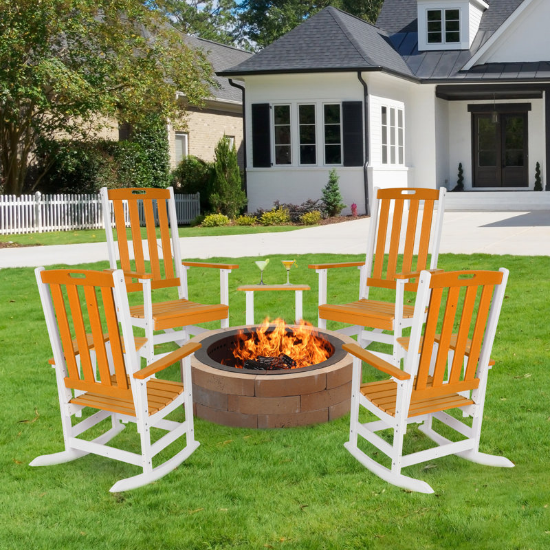 Chaise berçante d'extérieur en PEHD Aoodor, Orange et blanc