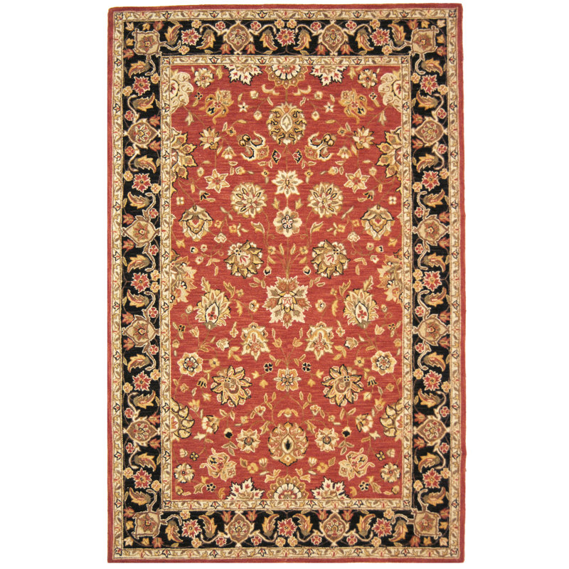 Gruber Hand Hooked Wool Pile Oriental Rug, Rectangle 3'9" x 5'9"