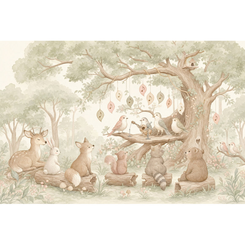 Papier peint Woodland, aquarelle, animaux de la forêt, décoration murale amovible, 160 po x 108 po, Peler et coller