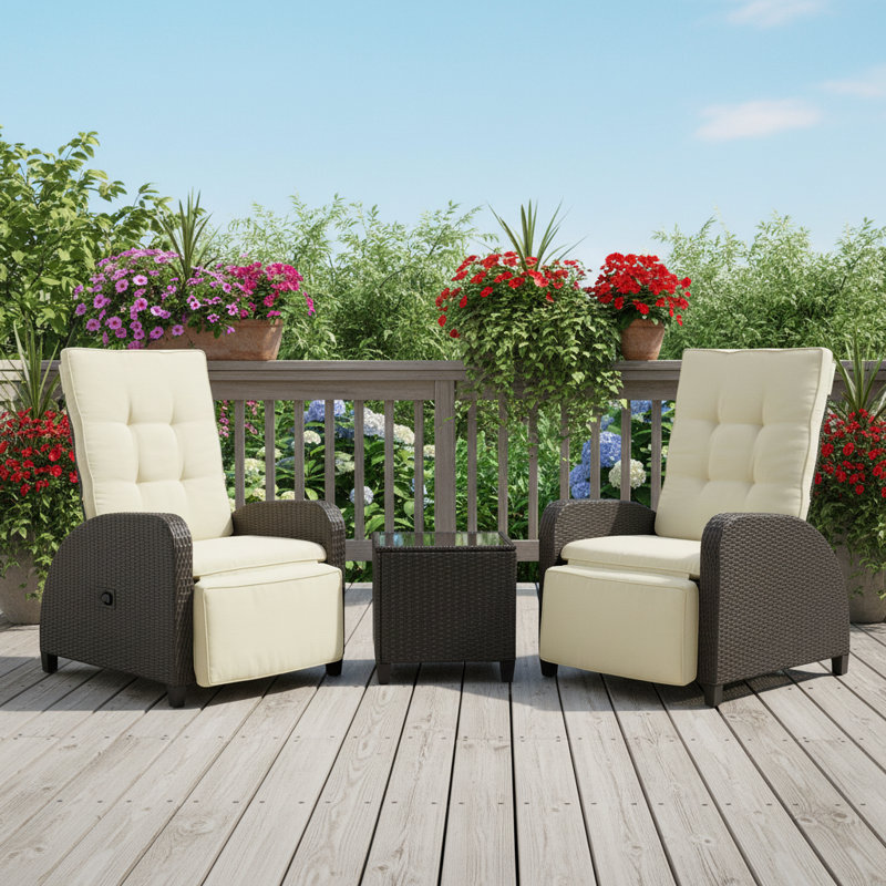 Adjustable Outdoor Lounge Chair With Backrest And Footrest, Non-Slip Legs And Weather-Resistant Cushions, Beige