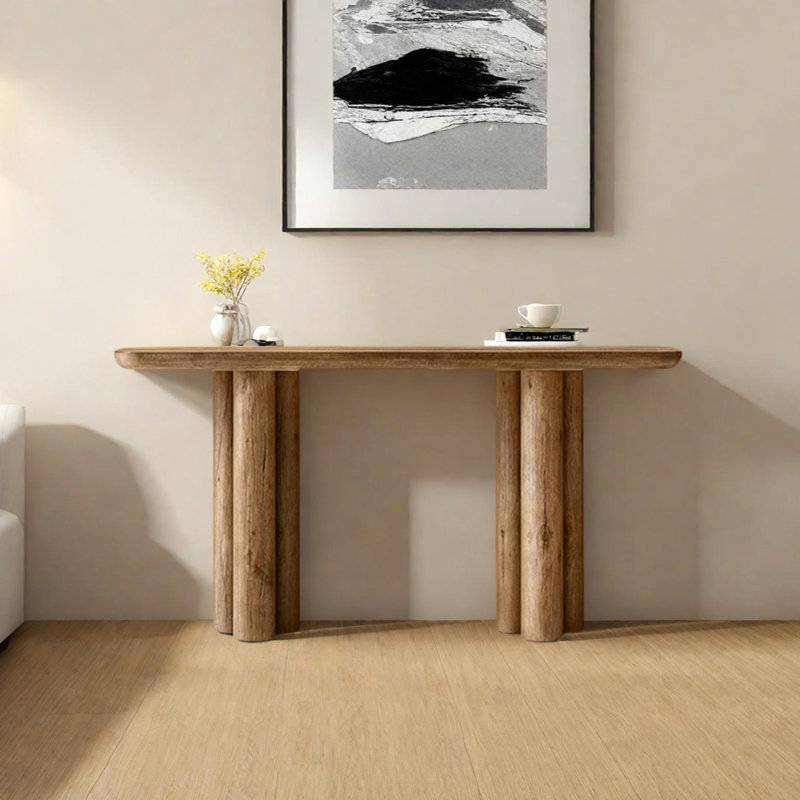 Rural Retro Minimalist Console Table, Dark Brown Wood, 29.92" H x 59.84" W x 14.57" D