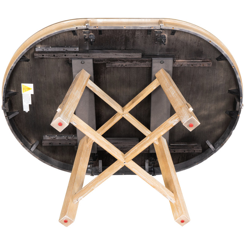 Table de style rustique aux bords arrondis - Table de salle à manger ronde en bois naturel texturé, extensible avec une rallonge de 40 cm, robuste pour 6 personnes