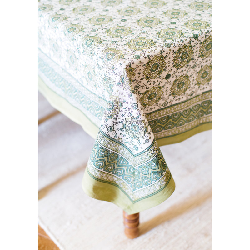 Opperman Floral 100% Cotton Tablecloth, Green, 108" x 90"