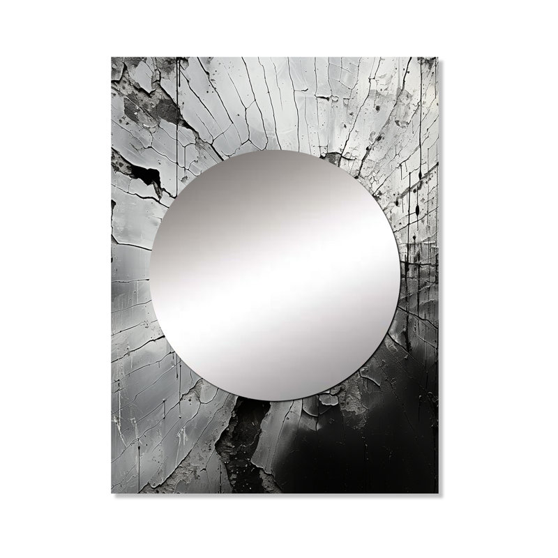 Latishia, pierre grise brisée, géode, minimalisme I - miroir mural en pierre spirituel, miroir décoratif traditionnel, impression d'art en métal