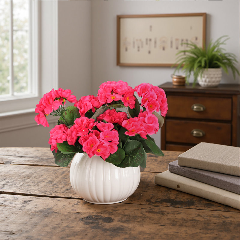Géranium artificiel en arbuste intérieur/extérieur (paquet de 3), Rouge rosé