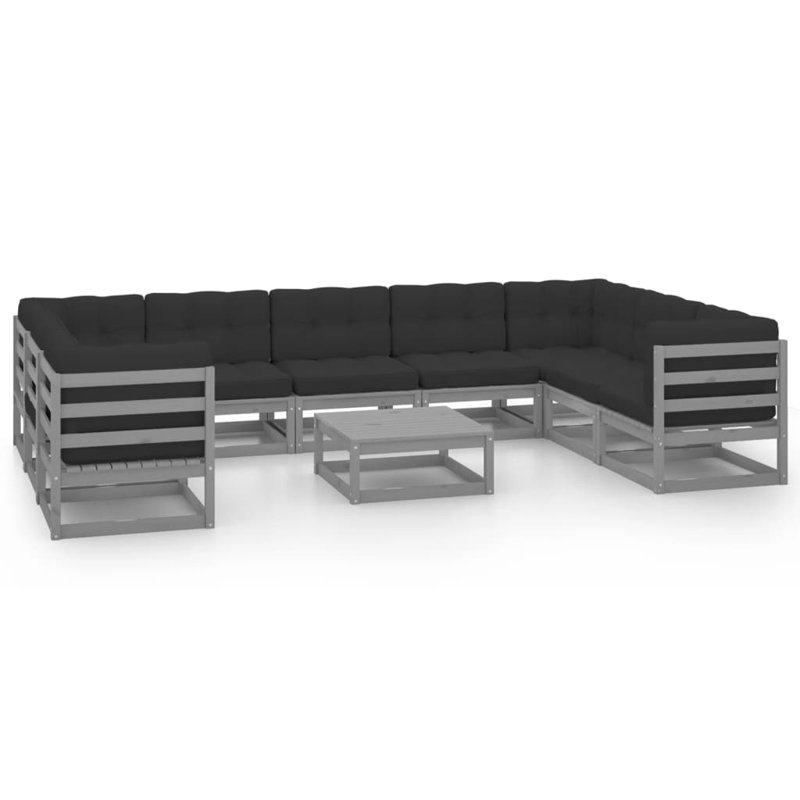  Garden Lounge Set  Solid Pinewood, Fabric (100% Polyester), Grey