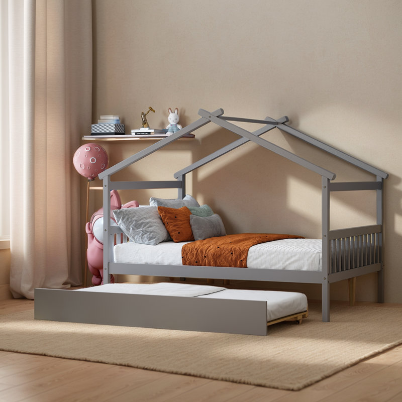 Aashini Kids Platform with Trundle, Full, Gray