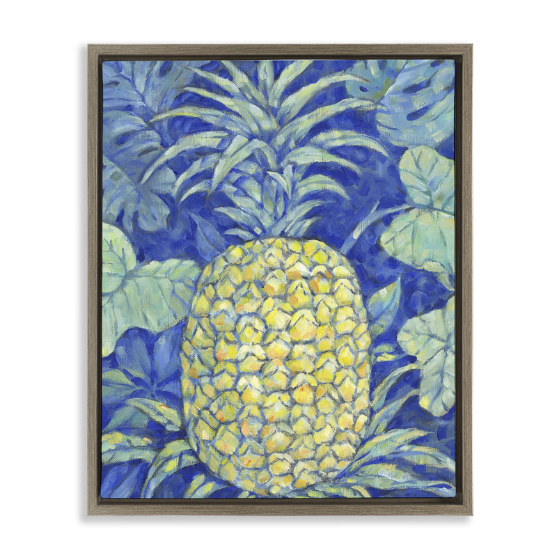 Cadre flottant ananas bleu Hawaii, design par Paul Brent, H 21 po x l 17 po, Cadre flottant orme Montalcino