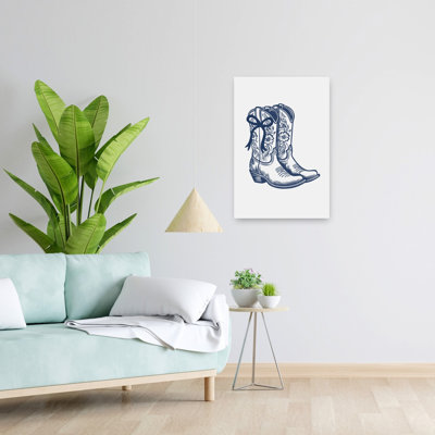 Navy Blue Cowgirl Boots with Bow Bold Minimalist Modern Coastal Wall Art Print